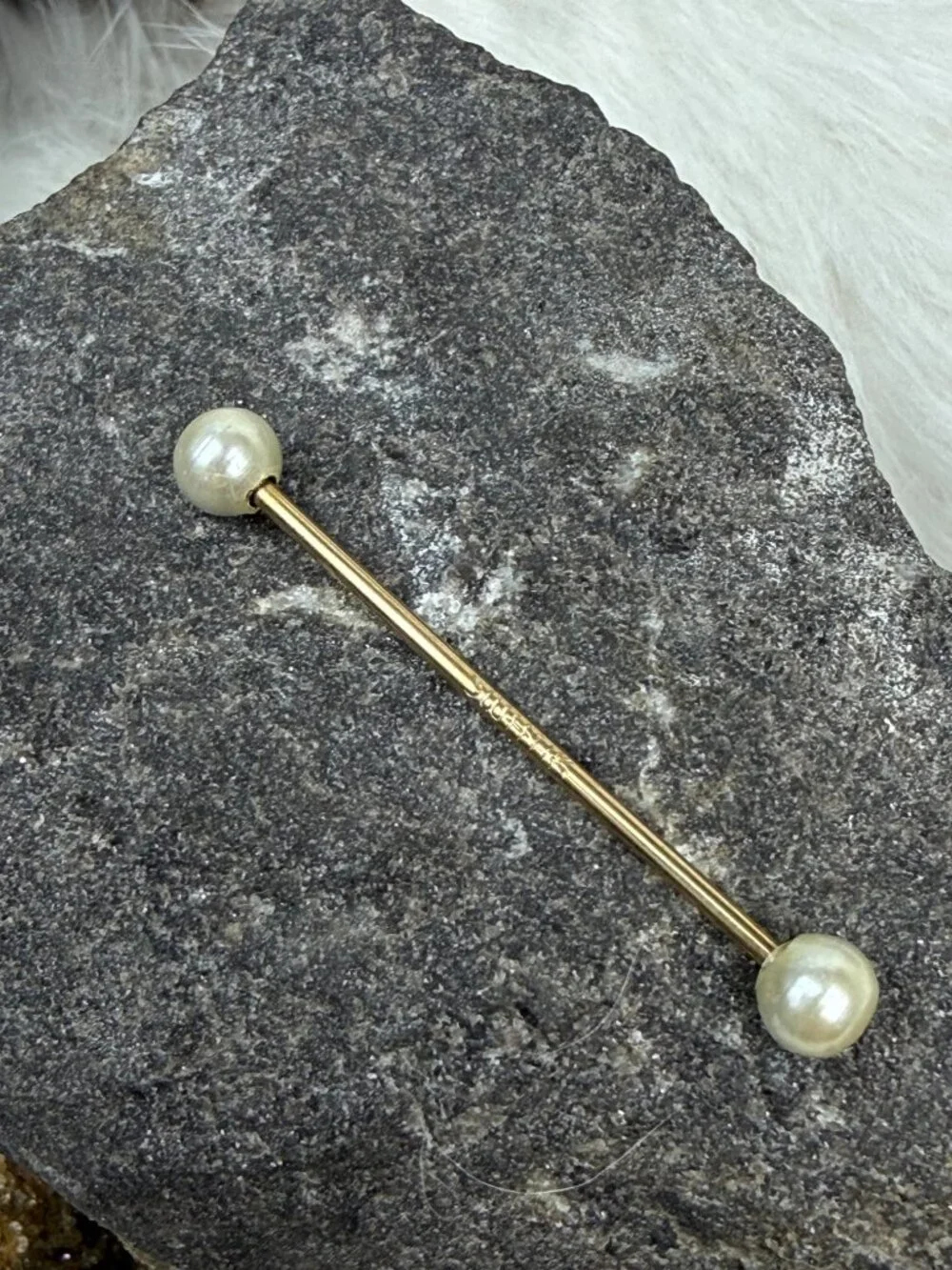 Vintage Swank Gold Tone Faux Pearl Collar Bar